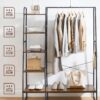 VASAGLE Kleiderständer Garderobe 45×120×160 cm mit Kleiderstange, Schuhablage & 6 abnehmbaren Haken