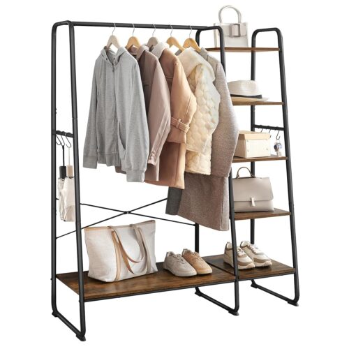 VASAGLE Kleiderständer Garderobe 45×120×160 cm mit Kleiderstange, Schuhablage & 6 abnehmbaren Haken