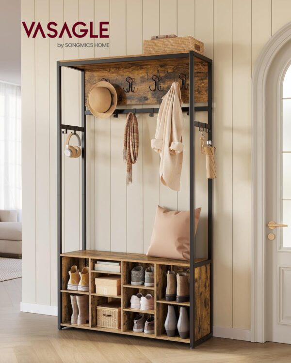 VASAGLE Kleiderständer mit Schuhregal, verstellbaren Ablagen, Industrie‑Design