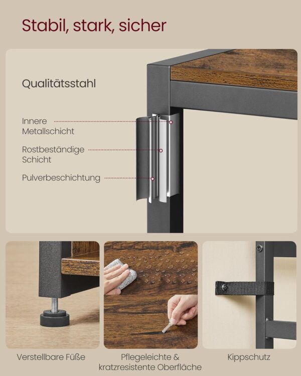 VASAGLE Kleiderständer mit Schuhregal, verstellbaren Ablagen, Industrie‑Design