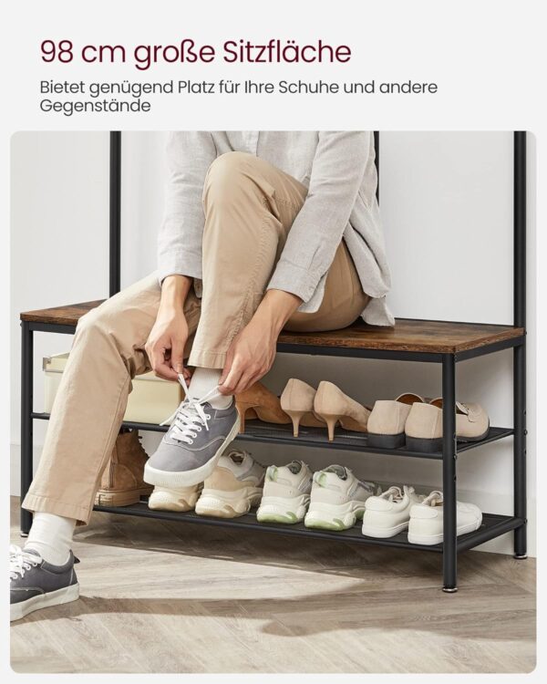 VASAGLE Kleiderständer mit Spiegel, Sitzbank & Haken – Industrie‑Design