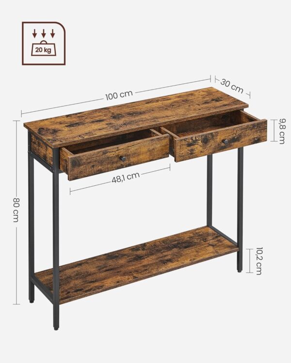 VASAGLE Konsolentisch 2‑Schubladen Stahlgestell Industrie‑Design