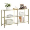 VASAGLE Konsolentisch 3‑teilige Hartglasablagen Metallrahmen goldtransparent