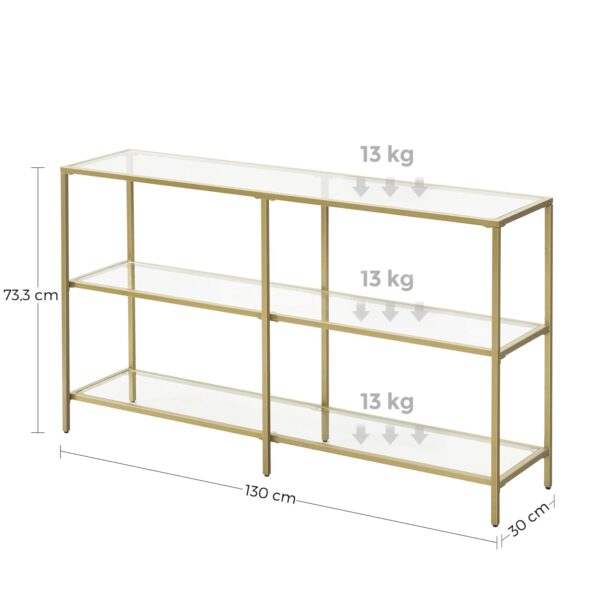 VASAGLE Konsolentisch 3‑teilige Hartglasablagen Metallrahmen goldtransparent