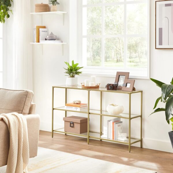 VASAGLE Konsolentisch 3‑teilige Hartglasablagen Metallrahmen goldtransparent