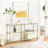 VASAGLE Konsolentisch 3‑teilige Hartglasablagen Metallrahmen goldtransparent