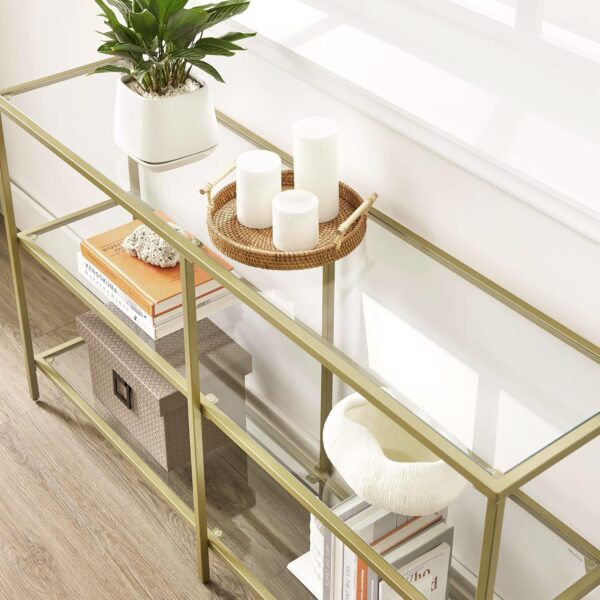 VASAGLE Konsolentisch 3‑teilige Hartglasablagen Metallrahmen goldtransparent