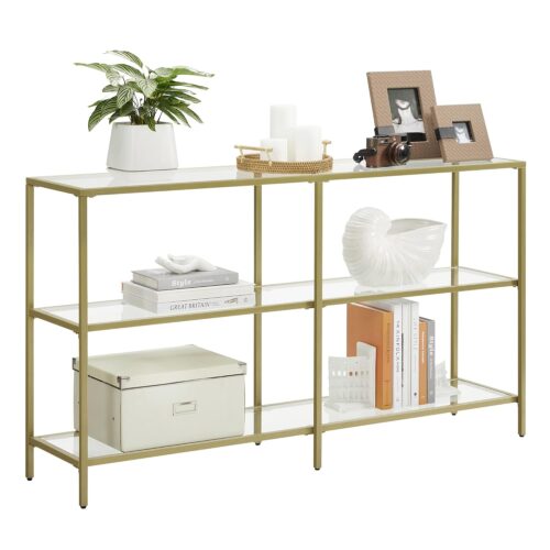 VASAGLE Konsolentisch 3‑teilige Hartglasablagen Metallrahmen goldtransparent