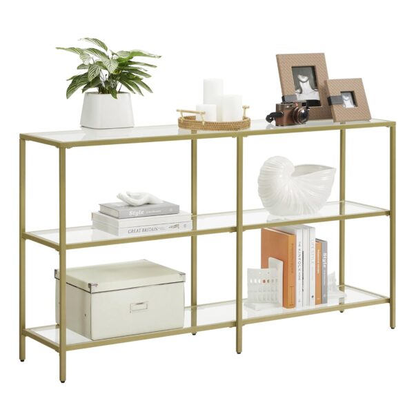 VASAGLE Konsolentisch 3‑teilige Hartglasablagen Metallrahmen goldtransparent