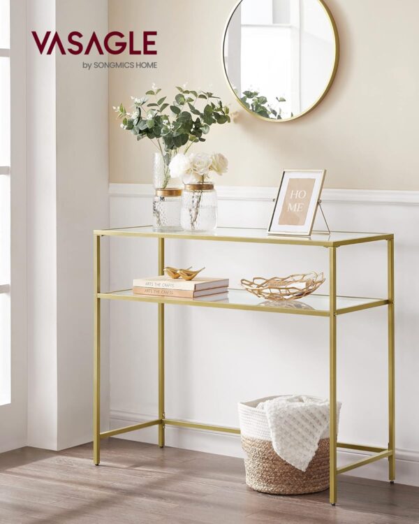 VASAGLE Konsolentisch Hartglas, gold‑transparent, verstellbare Füße