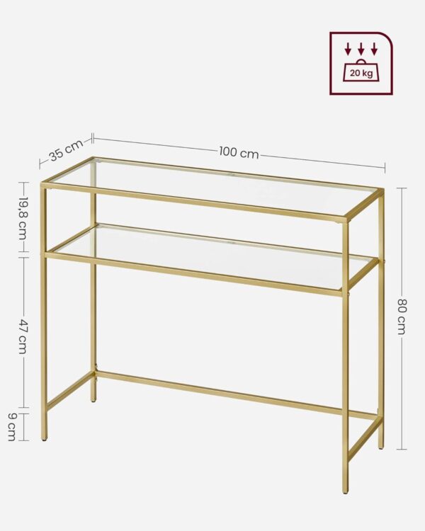 VASAGLE Konsolentisch Hartglas, gold‑transparent, verstellbare Füße