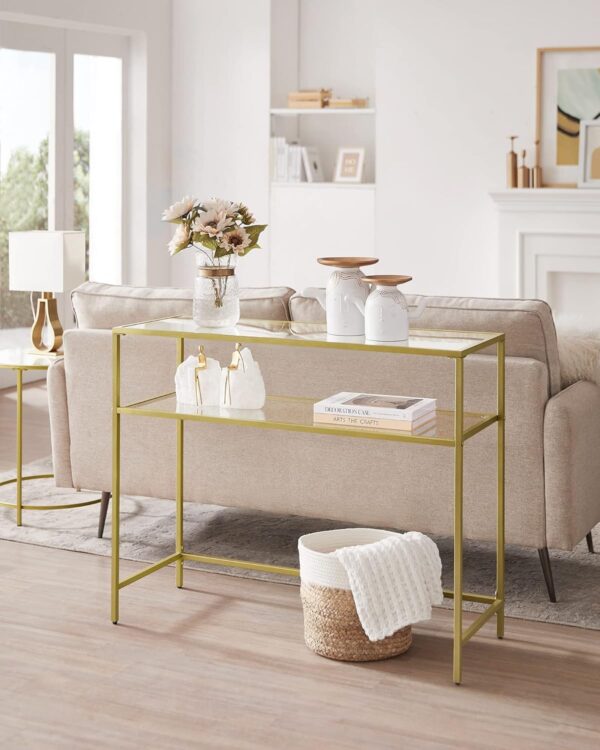 VASAGLE Konsolentisch Hartglas, gold‑transparent, verstellbare Füße