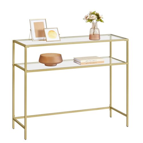 VASAGLE Konsolentisch Hartglas, gold‑transparent, verstellbare Füße