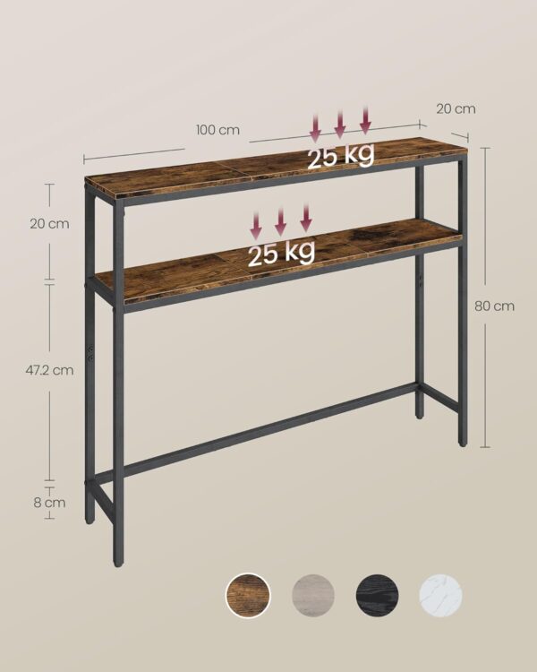 VASAGLE Konsolentisch schmal 2 Ablagen vintage Braun/Tintenschwarz 20 x 100 x 80 cm