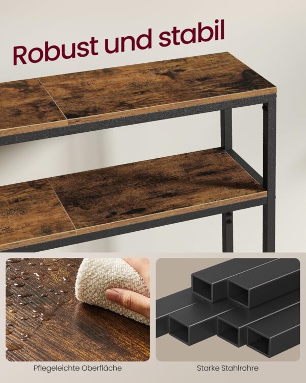 VASAGLE Konsolentisch schmal 2 Ablagen vintage Braun/Tintenschwarz 20 x 100 x 80 cm