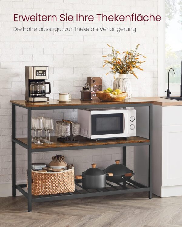VASAGLE Küchenregal, 3‑stufiges Mikrowellenregal, Stahlrahmen, vintagebraun‑schwarz