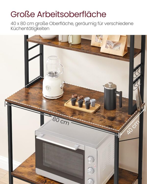 VASAGLE Küchenregal 6 Ablagen & 6 Haken Stahlrahmen Industrie‑Design