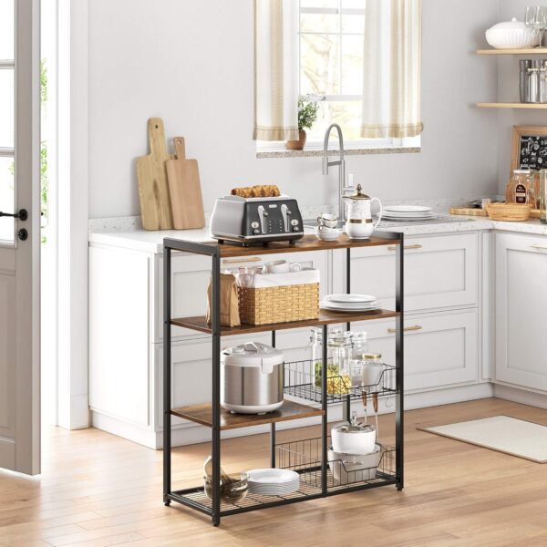 VASAGLE Küchenregal Standregal 2 Metallkörbe mit Haken vintagebraun‑schwarz