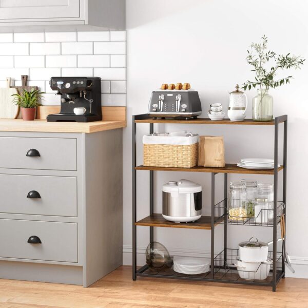 VASAGLE Küchenregal Standregal 2 Metallkörbe mit Haken vintagebraun‑schwarz