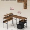 VASAGLE L‑Form Schreibtisch – LED‑Beleuchtung, USB‑& Steckdosen, 150 × 120 cm, Home‑Office