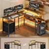 VASAGLE L‑Form Schreibtisch – LED‑Beleuchtung, USB‑& Steckdosen, 150 × 120 cm, Home‑Office