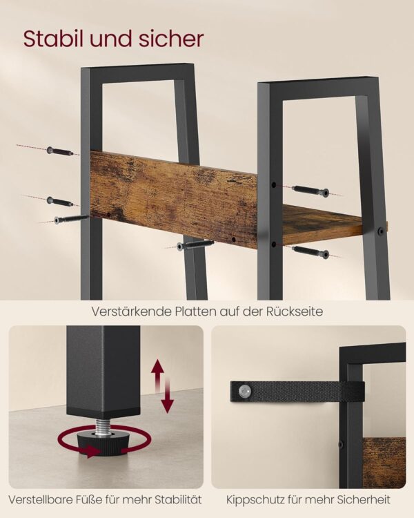VASAGLE Leiterregal 5‑Ebenen, schmales Standregal, Industrie‑Design, Braun/Schwarz