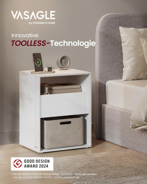 VASAGLE Nachtschrank mit Schublade, werkzeuglose Montage, Toolless‑Technologie