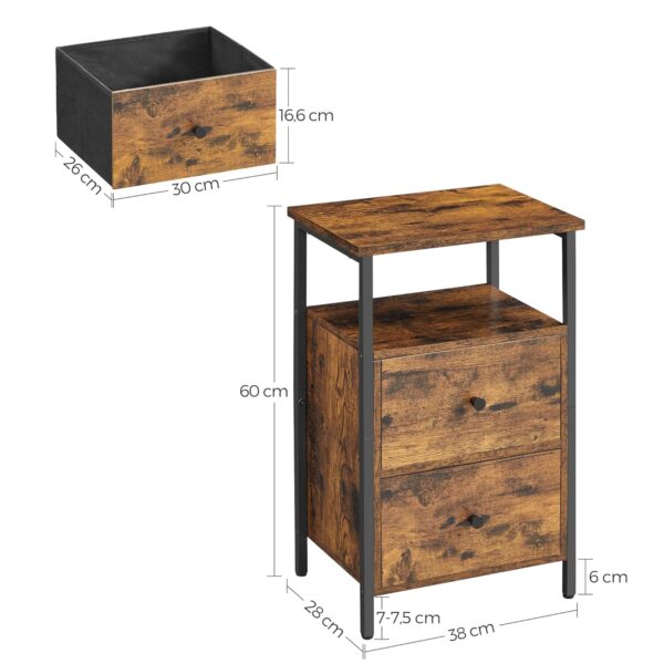 VASAGLE Nachttisch 2‑Schubladen Industrie‑Design vintagebraun‑schwarz