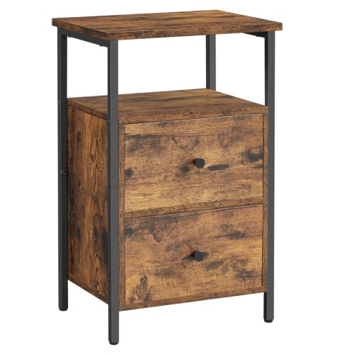 VASAGLE Nachttisch 2‑Schubladen Industrie‑Design vintagebraun‑schwarz