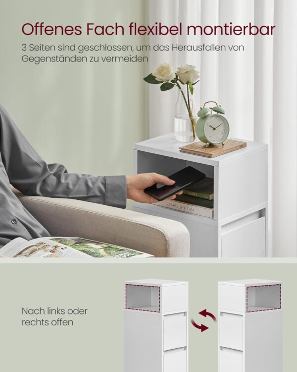 VASAGLE Nachttisch 2‑Schubladen, schmal, flexibles offenes Fach links/rechts, wolkenweiß