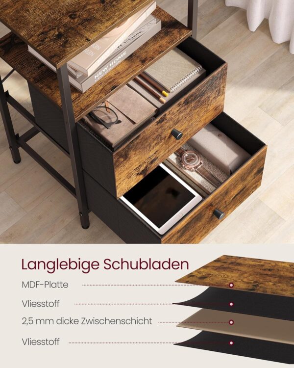 VASAGLE Nachttisch 2 Stoffschubladen Ablagen 61 cm vintagebraun‑schwarz