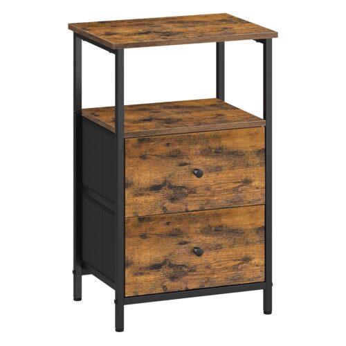 VASAGLE Nachttisch 2 Stoffschubladen Ablagen 61 cm vintagebraun‑schwarz
