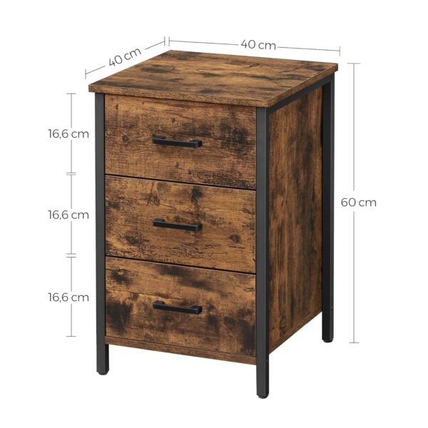 VASAGLE Nachttisch 3‑fache Schubladen Metallrahmen Industrie‑Design 40 cm