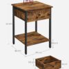 VASAGLE Nachttisch Schublade & Ablage Stahlrahmen Vintagebraun‑Schwarz
