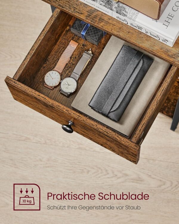 VASAGLE Nachttisch Schublade & Ablage Stahlrahmen Vintagebraun‑Schwarz