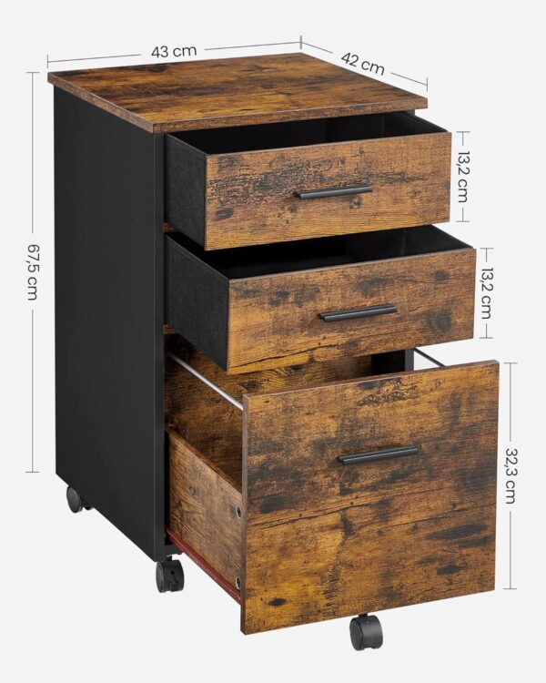 VASAGLE Rollcontainer 3‑Schubladen 2 Stoff Rollen Büro/Arbeitszimmer