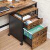 VASAGLE Rollierbarer Aktenschrank 2 Schubladen Rollen offenes Regal rustikal braun