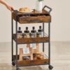 VASAGLE Rollwagen 3‑stufig Holzspanplatte obere Schublade Bremsen