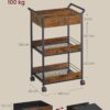 VASAGLE Rollwagen 3‑stufig Holzspanplatte obere Schublade Bremsen