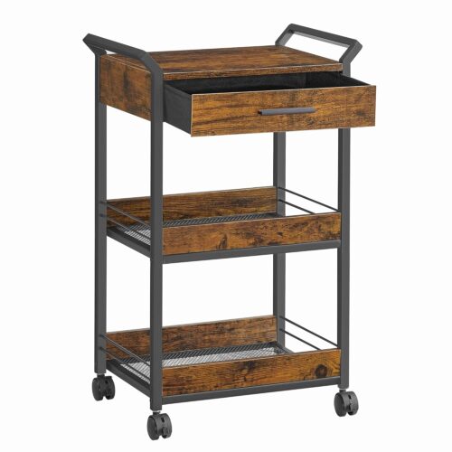 VASAGLE Rollwagen 3‑stufig Holzspanplatte obere Schublade Bremsen