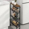 VASAGLE Rollwagen 4‑Ebenen Küchenwagen, schmal, mit Rollen & Griff, Stahl