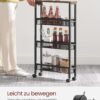 VASAGLE Rollwagen 4‑Ebenen Küchenwagen, schmal, mit Rollen & Griff, Stahl