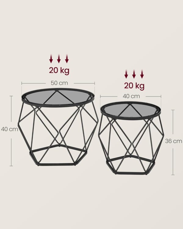 VASAGLE Rundcouchtisch 2er Set – abnehmbare Platte, schiefergrau/tintenschwarz
