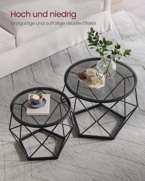 VASAGLE Rundcouchtisch 2er Set – abnehmbare Platte, schiefergrau/tintenschwarz