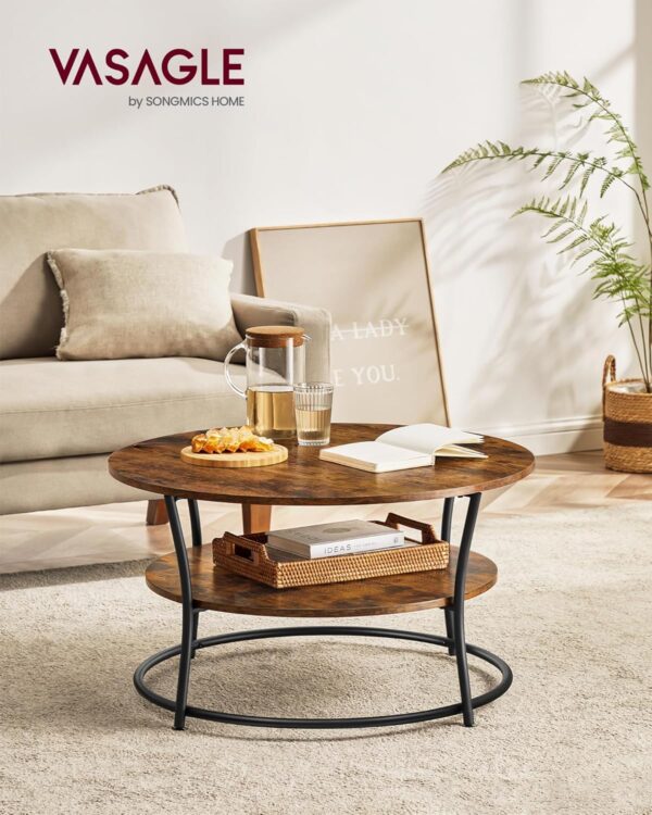 VASAGLE Rundcouchtisch Metall, Industrie‑Design, Ablagefläche, einfacher Aufbau, Modell LCT80BX