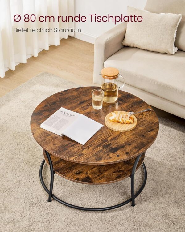 VASAGLE Rundcouchtisch Metall, Industrie‑Design, Ablagefläche, einfacher Aufbau, Modell LCT80BX