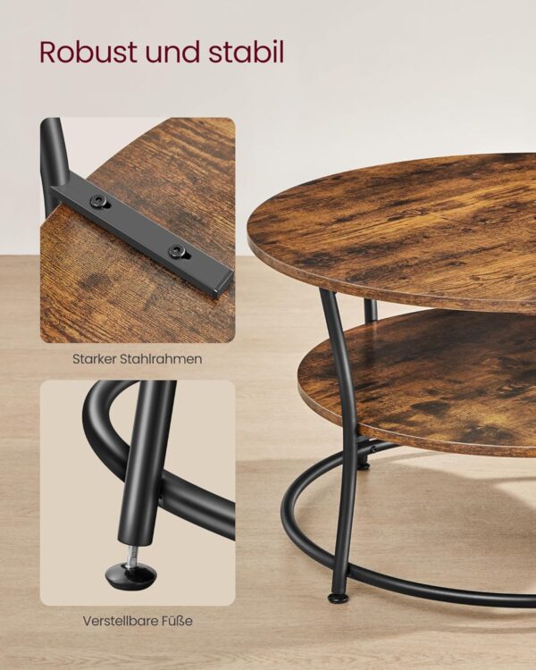 VASAGLE Rundcouchtisch Metall, Industrie‑Design, Ablagefläche, einfacher Aufbau, Modell LCT80BX