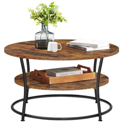 VASAGLE Rundcouchtisch Metall, Industrie‑Design, Ablagefläche, einfacher Aufbau, Modell LCT80BX