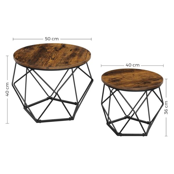 VASAGLE Rundes Couchtisch‑Set 2er – abnehmbare Platte – Vintage‑Flair