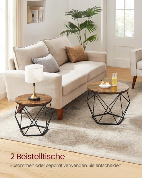 VASAGLE Rundes Couchtisch‑Set 2er – abnehmbare Platte – Vintage‑Flair
